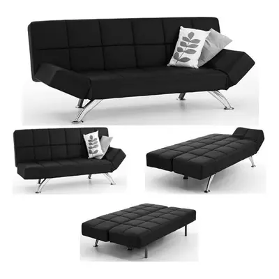 Venice Faux Leather Sofa Bed In Black With Chrome Metal Legs