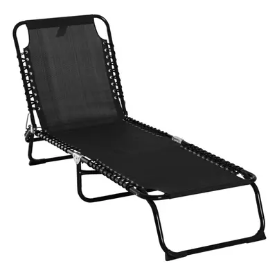 Outsunny Folding Beach Chair Chaise Lounge Adjustable Positions, Black