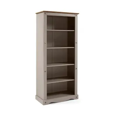 Corona Grey Wax Large Bookcase Storage Solid Wood Pine Furniture