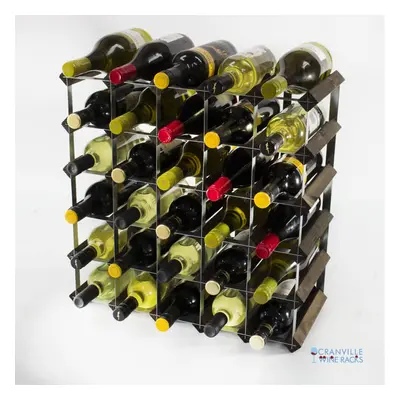 Classic bottle dark oak stained wood and galvanised metal wine rack self assembly