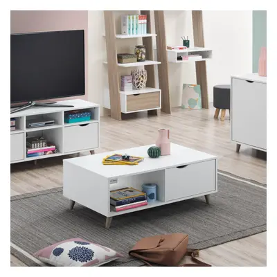 Pulford Scandi Coffee Table Drawers White Living Room Storage Furniture