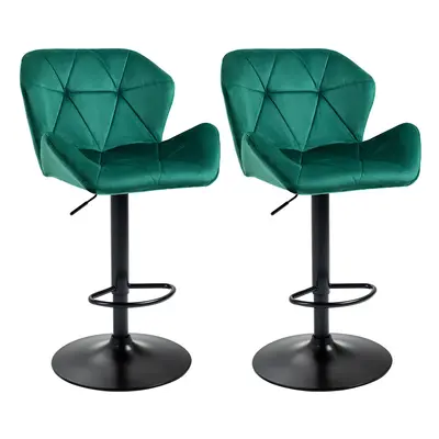 HOMCOM Set Of Luxurious Velvet-Touch Bar Stools Metal Frame Footrest Green