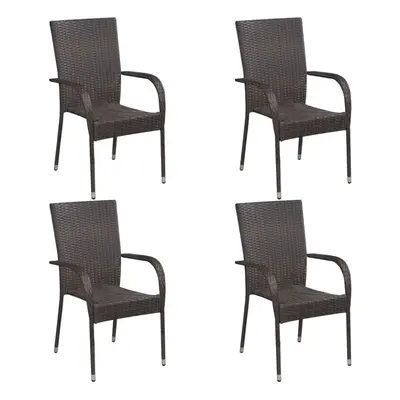 vidaXL 4x Stackable Outdoor Chairs Poly Rattan Brown Patio Garden Dining Seats