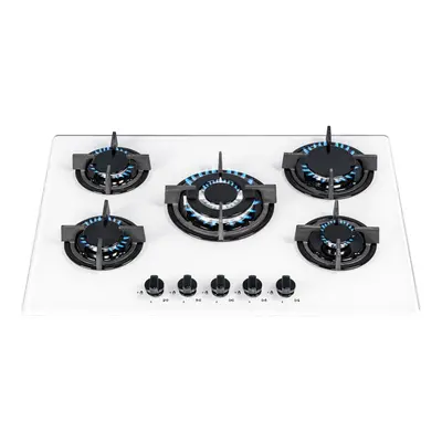 SIA GHG703WH 70cm White Burner Gas On Glass Hob With Cast Iron Pan Stands