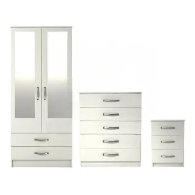 Ready assembled Pcs Classic Door Drawer Mirrored Wardrobe, Chest And Bedside Set White