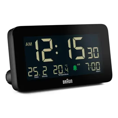 Braun Digital Alarm Clock with Date, Month and Temperature Display, Black, BC10B