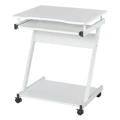 HOMCOM Movable Computer Desk with Moving Wheels Sliding Keyboard Tray White