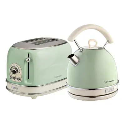 Ariete ARPK11 Retro Style Dome Kettle and Slice Toaster Set, Vintage Design - Green