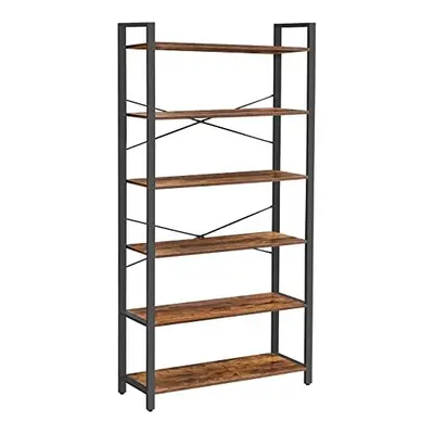 VASAGLE Bookshelf, 6-Tier Shelving Unit with Steel Frame, Tall Rustic Shelves for Living Room, O