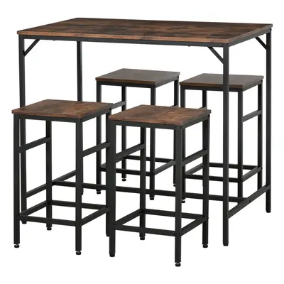 HOMCOM Industrial Rectangular Dining Table Set with Stools for Dining Room