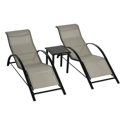 Outsunny Pieces Lounge Chair Set Garden Sunbathing Chair w/ Table Grey