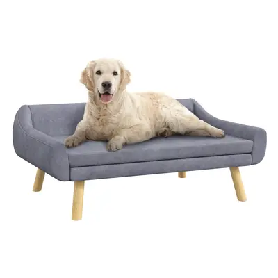 PawHut Dog Sofa Bed Raised Couch with Wooden Frame and Soft Cushion, Grey