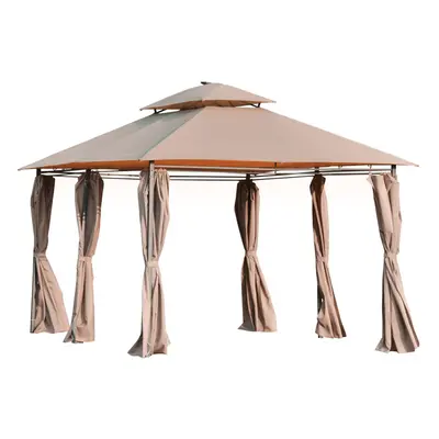 Outsunny x 3(m) Outdoor Gazebo Canopy Garden Pavilion w/ LED Solar Light Khaki