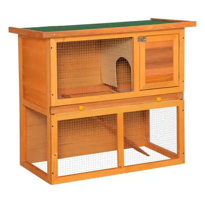 Pawhut 90cm Tiers Rabbit Hutch Wooden Pet Cage Run Vintage Bunny House