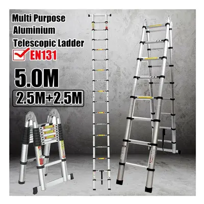 5M Portable Heavy Duty A Frame Telescopic Step Ladder Extendable UK