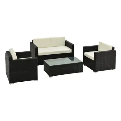 Outsunny 4PC Rattan Sofa Set Outdoor Coffee Table Chair Wicker Garden Black