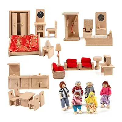 5 Set Dollhouse Furniture Accessories with a family of dolls Decoration Pretend Play Toys for gi