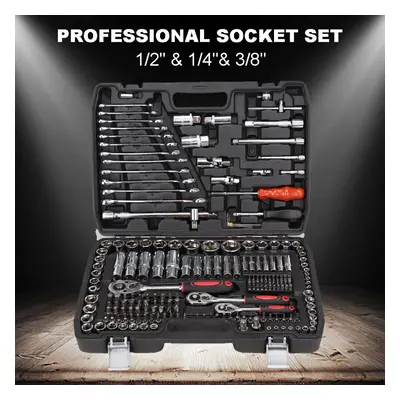 216Pcs Tool Kit 1/2" 1/4" 3/8" Socket Set Car Repair Ratchet Wrench UK