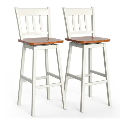 2 Pcs Swiveling Bar Stools Solid Rubber Wood Kitchen Dining Chairs