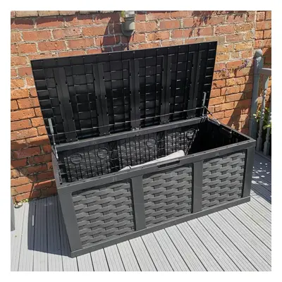 HUGE 634 Litre Rattan Style Garden Cushion Storage Box - Sit on Lid Â Black