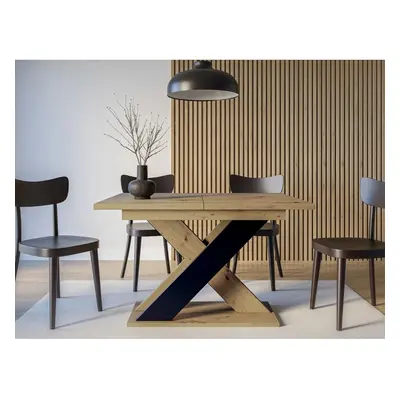 Extendable Dining Table 120-160cm Seats Oak Effect Black X Leg XIA