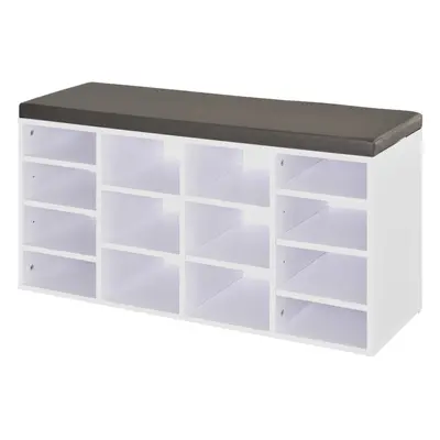 HOMCOM Multi-Storage Shoe Rack Compartments Cushion Moving Shelves Home White