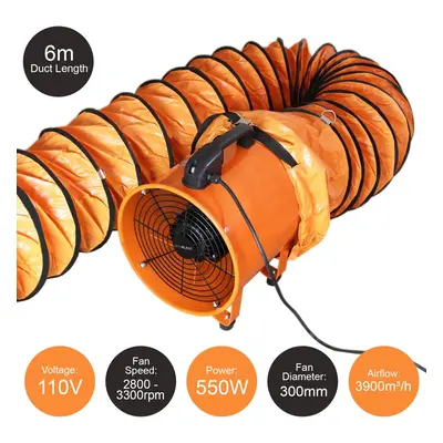 Dust Extractor Ventilation Fan 300mm 110V Portable 6m Ducting Workshop Blower