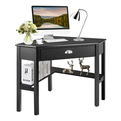 Corner Desk Computer Table Home Office Writing Workstation w/ Drawer & Shelves