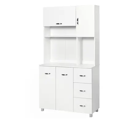 HOMCOM Freestanding Kitchen Cupboard Storage Unit Drawers Handles Shelf