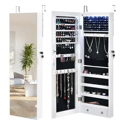 Mirrored Jewelry Storage Cabinet Lockable Wall Mounted w/ LED Lights