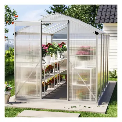 10ft Ã 6ft Greenhouse Polycarbonate Aluminium Greenhouse with Window and Sliding Door