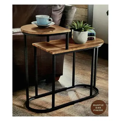 NEW 2Tier Side Table Modern Sofa Side Coffee table Living Room Rustic Oak Finish