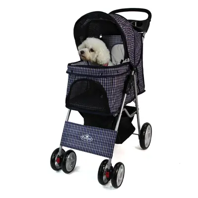 Pet Dog Puppy Stroller Pram Pushchair in Blue tartan Easipet