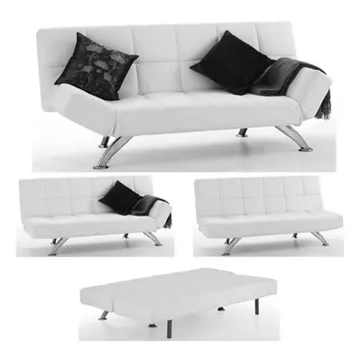 Venice Faux Leather Sofa Bed In White With Chrome Metal Legs