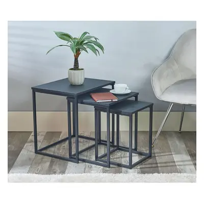 3 Nest of Tables Rectangle Black Modern Design