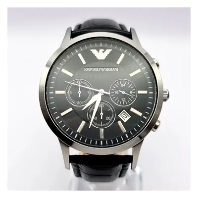 EMPORIO ARMANI AR2447 RENATO MENS WATCH BLACK DIAL SILVER LEATHER