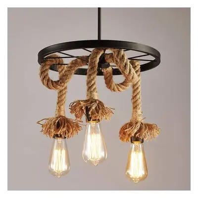 Industrial Chandelier Vintage Hemp Rope Pendant Light Creative Wheel Lights Ceiling Lamp for Liv