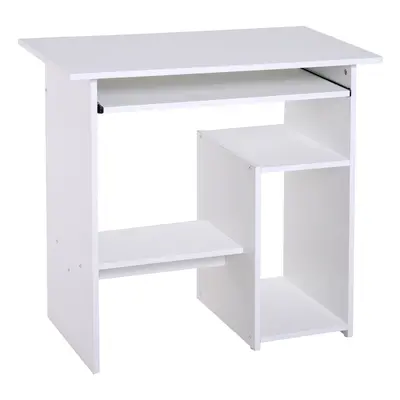 HOMCOM Compact Small Computer Table Wooden Desk Keyboard Tray Storage White