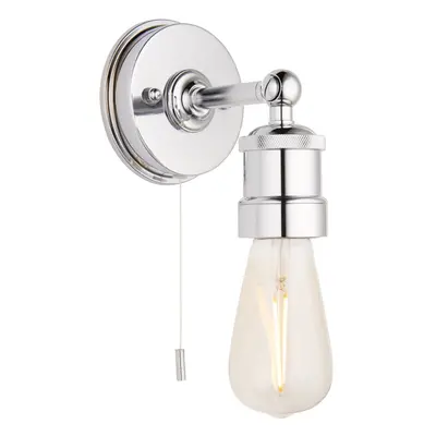 Chrome Plated Industrial Bathroom Wall Light - IP44 Rated - Knurled Detailing