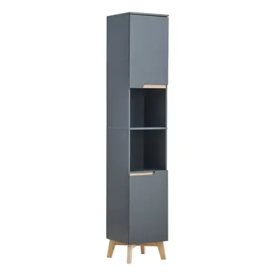 Grey Tall Bathroom Cabinet with Solid Wood Legs