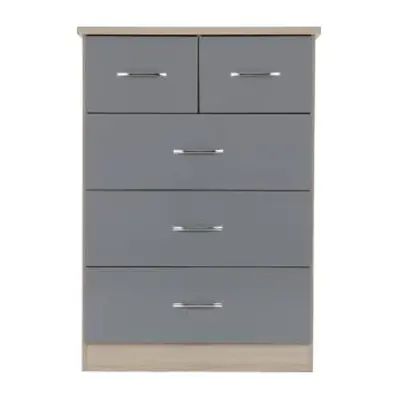 Nevada 3+2 Drawer Chest Grey Gloss/Light Oak Effect Veneer