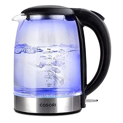 COSORI Upgraded Electric Glass Kettle, 3000W 1.5L with Blue LED, Stainless Steel Filter, Boil-Dr