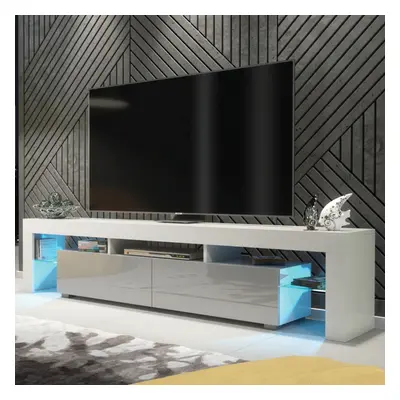 TV Unit 200cm TV Stand Living Room High Gloss Doors - White & Grey