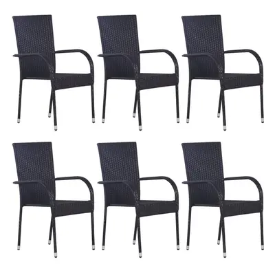 vidaXL 6x Stackable Outdoor Chairs Poly Rattan Black Patio Garden Dining Seats