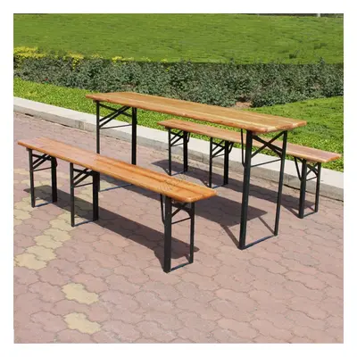 BIRCHTREE Outdoor Wooden Folding Beer Table Bench Set Trestle Garden Steel Leg