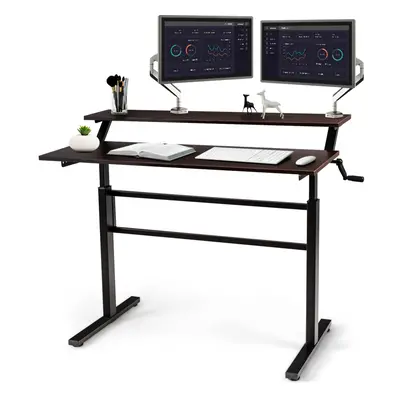 2Tier Adjustable Height Standing Desk w/Crank Ergonomic Computer Table