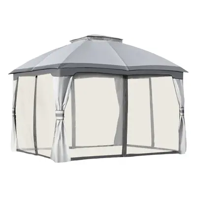 Outsunny 3.7 x 3(m) Outdoor Steel Frame Gazebo with 2-Tier Roof Sidewalls Garden