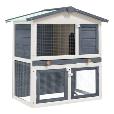 vidaXL Outdoor Rabbit Hutch Doors Grey Wood Pet House Habitat Cage Carrier