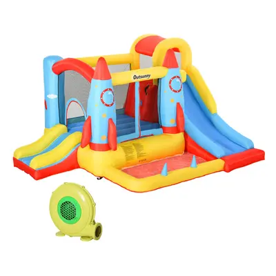 Outsunny Bouncy Castle with Slide Pool Rocket Trampoline w/ Carrybag Blower