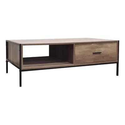 FWStyle Loft Industrial Oak Effect Large Coffee Table with Drawer and Shelf